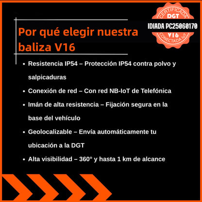 DarkFairy Luz de Emergencia V16 Aprobada por la DGT con Geolocalización 3.0 – Señalización de Ubicación para Automóviles, Plan de Datos Incluido – Base Magnética IP54 – Cumple con la Normativa 2026.